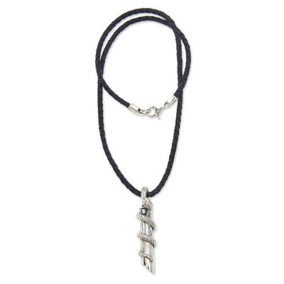 Alternate image for Handcrafted Balinese Mens Silver Necklace with Snake Theme Bamboo Python