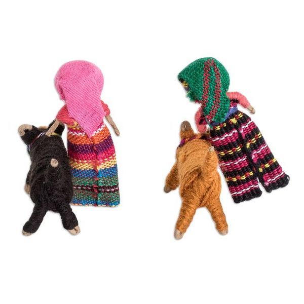 Alternate image for Set of 2 Handmade Cotton Worry Dolls and Dogs from Guatemala Loyal Companions