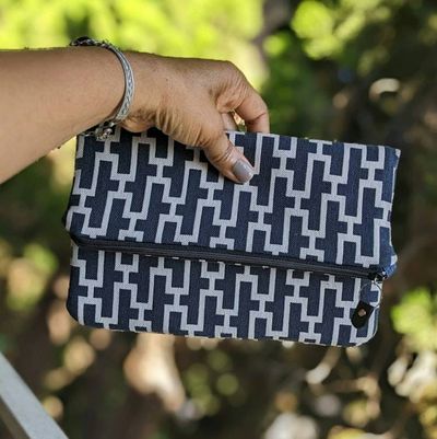 Primary image for Foldover Clutch with Outer Pocket in Blue and White - The Kanga2