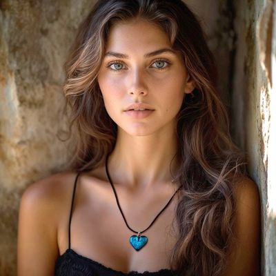 Alternate image for Metallic Blue Heart-Themed Dichroic Glass Pendant Necklace Heart of Azure