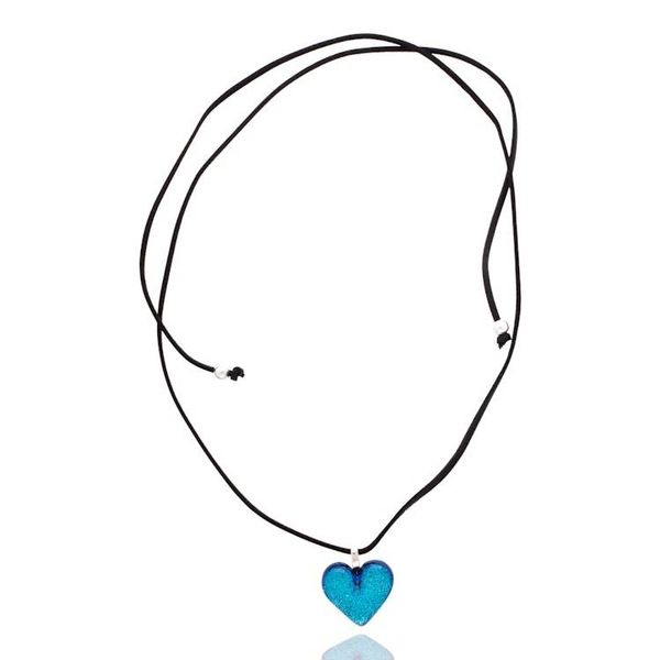 Alternate image for Metallic Blue Heart-Themed Dichroic Glass Pendant Necklace Heart of Azure