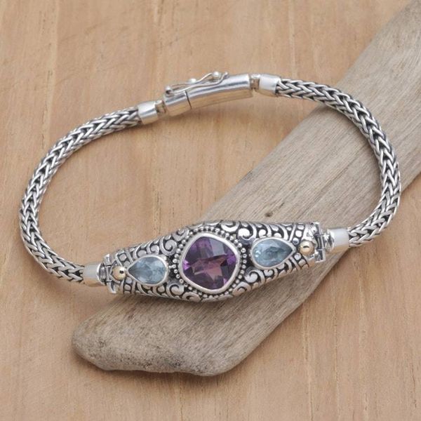 Alternate image for 18k Gold-Accented Bracelet with Amethyst and Blue Topaz Gems Purple Braids