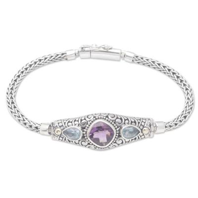 Alternate image for 18k Gold-Accented Bracelet with Amethyst and Blue Topaz Gems Purple Braids