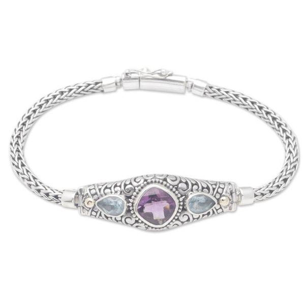 Alternate image for 18k Gold-Accented Bracelet with Amethyst and Blue Topaz Gems Purple Braids