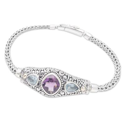 Alternate image for 18k Gold-Accented Bracelet with Amethyst and Blue Topaz Gems Purple Braids