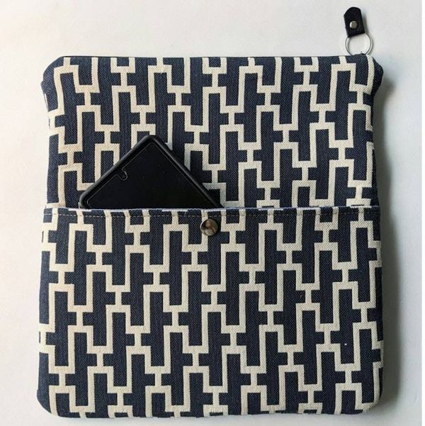 Alternate image for Foldover Clutch with Outer Pocket in Blue and White - The Kanga2