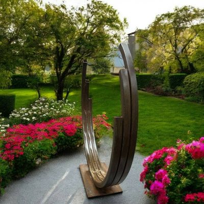 Alternate image for Modern Outdoor Metal Sculpture - Rusted Steel Garden Art - Large Curved Circle Yard Decor - Weathered Steel Statement Piece for Landscaping