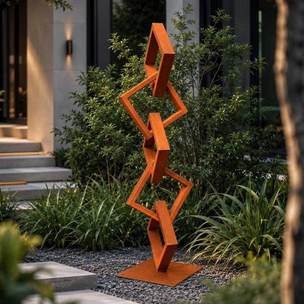 Large Modern Metal Garden Sculpture | Rusted Steel Outdoor Sculpture | Abstract Yard Art | Contemporary Landscape Decor