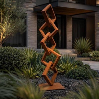 Alternate image for Large Modern Metal Garden Sculpture | Rusted Steel Outdoor Sculpture | Abstract Yard Art | Contemporary Landscape Decor