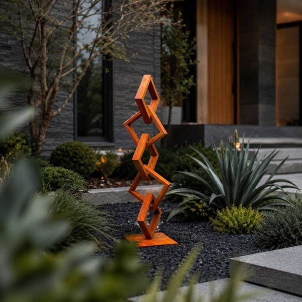 Alternate image for Large Modern Metal Garden Sculpture | Rusted Steel Outdoor Sculpture | Abstract Yard Art | Contemporary Landscape Decor