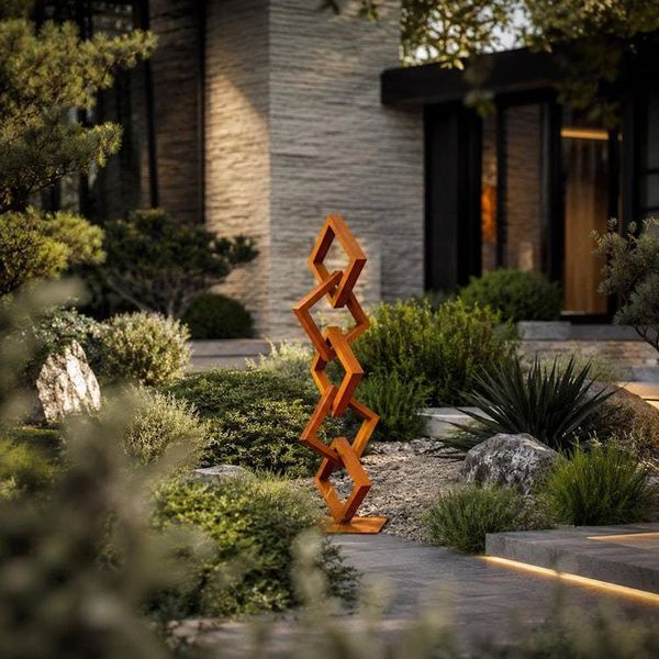 Alternate image for Large Modern Metal Garden Sculpture | Rusted Steel Outdoor Sculpture | Abstract Yard Art | Contemporary Landscape Decor