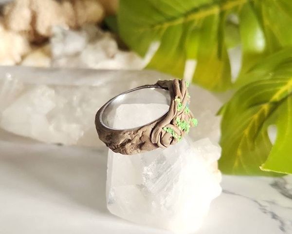 Alternate image for Emerald Leaf Polymer Clay and Stainless Steel Ring