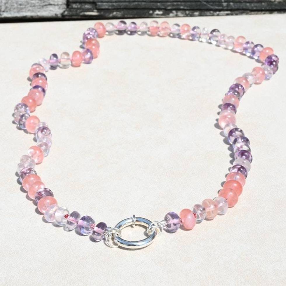 Pink Amethyst and Rose Quartz Hand Knotted Necklace