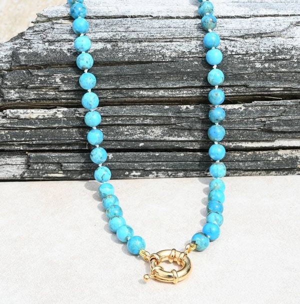 Alternate image for Kingman Turquoise Hand Knotted Necklace with Gold Filled Clasp