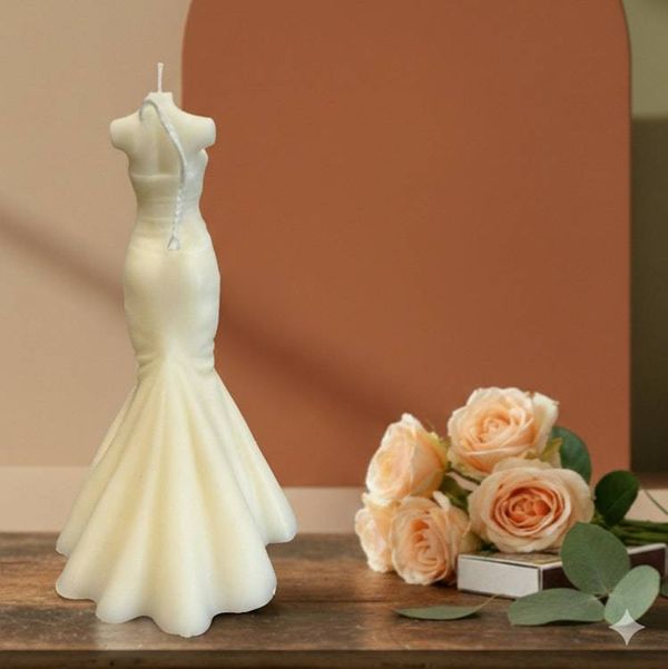 Alternate image for Wedding Dress Candle | Hand-Poured Soy Wax Bridal Sculpture