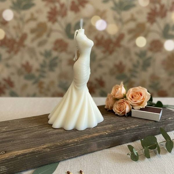 Alternate image for Wedding Dress Candle | Hand-Poured Soy Wax Bridal Sculpture