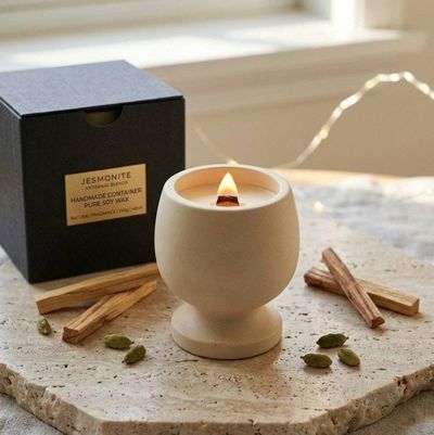 Alternate image for Handmade Container Pure Soy Wax Candle with Natural Fragrance - Jesmonite Artisanal Blends