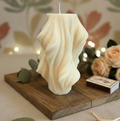 Alternate image for Sculptural Twisted Wax Pillar Candle - Ivory White