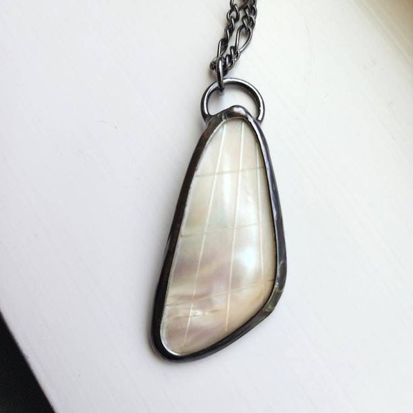 Alternate image for Mother of Pearl Necklace, Handmade Shell Pendant, Iridescent Ocean Jewelry Gift for Her