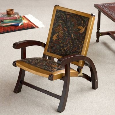 Primary image for Hand-Tooled Leather and Mohena Wood Chair from Peru Colonial Royalty