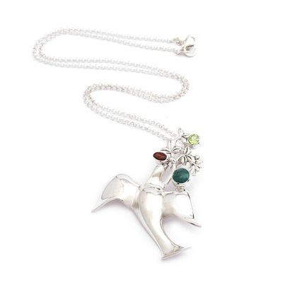 Alternate image for High-Polished Faceted Multi-Gemstone Dove Pendant Necklace Dove of Harmony