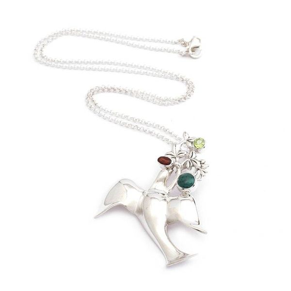 Alternate image for High-Polished Faceted Multi-Gemstone Dove Pendant Necklace Dove of Harmony
