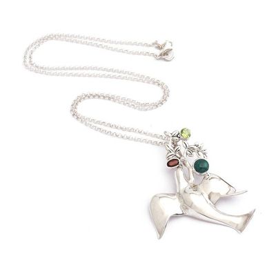 Alternate image for High-Polished Faceted Multi-Gemstone Dove Pendant Necklace Dove of Harmony