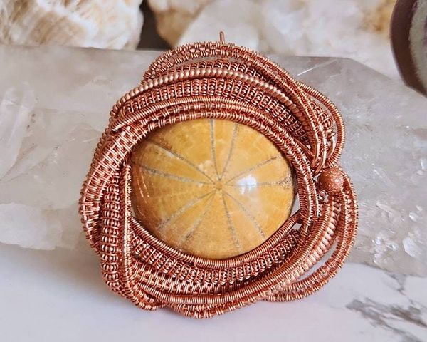 Alternate image for Urchin Fossil Copper Wire Wrapped Pendant