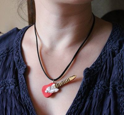 Alternate image for Miniature Electric Guitar Polymer Clay Pendant