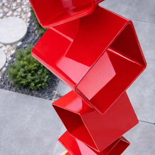 Alternate image for 48 Modern Red Metal Garden Sculpture | Contemporary Steel Yard Art | Geometric Outdoor Sculpture | Indoor Decor