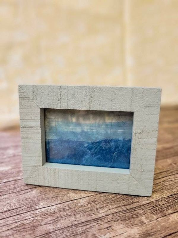 Alternate image for Handcrafted Seascape Miniature Cyanotype Photograph in Rustic Wooden Frame