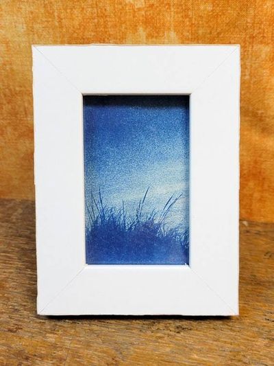 Alternate image for Handcrafted Cyanotype Dune Grass Photograph in Mini White Frame