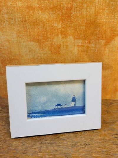 Alternate image for Handcrafted Cyanotype Point Judith Lighthouse Photograph in White Frame