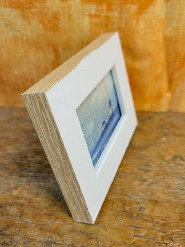 Alternate image for Handcrafted Cyanotype Point Judith Lighthouse Photograph in White Frame