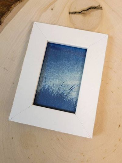 Alternate image for Handcrafted Cyanotype Dune Grass Photograph in Mini White Frame