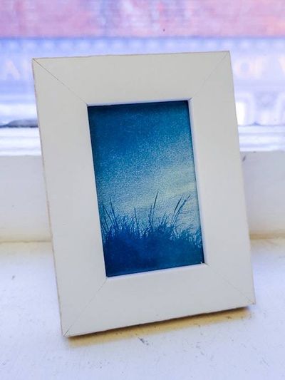 Alternate image for Handcrafted Cyanotype Dune Grass Photograph in Mini White Frame