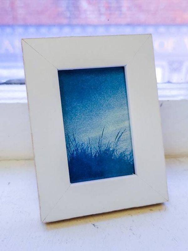 Alternate image for Handcrafted Cyanotype Dune Grass Photograph in Mini White Frame