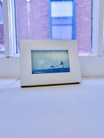 Alternate image for Handcrafted Cyanotype Point Judith Lighthouse Photograph in White Frame