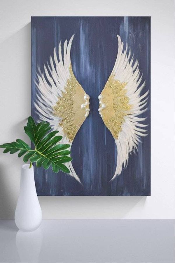 Alternate image for Glittering Hope | Original Angel Wings Canvas Painting | Gold Leaf White Wing Abstract Wall Art Modern Spiritual Artwork Living Room Decor