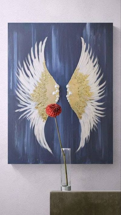 Alternate image for Glittering Hope | Original Angel Wings Canvas Painting | Gold Leaf White Wing Abstract Wall Art Modern Spiritual Artwork Living Room Decor