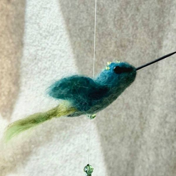 Alternate image for Needle Felted Hummingbird Ornament called Luma – Handmade Sun Catcher and Window Decor