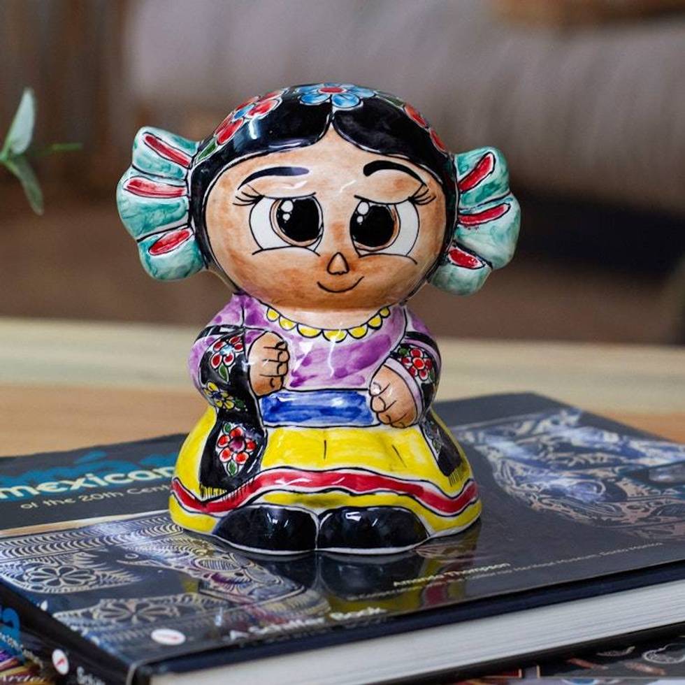 Glazed Folk Art-Themed Multicolor Ceramic Dancer Girl Bank 'Festive Coins'