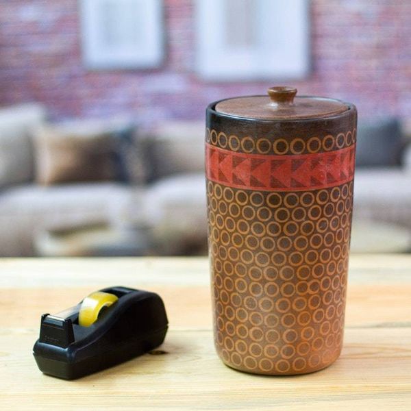 Alternate image for Mexico Handcrafted Ceramic Decorative Jar and Lid Patamban Geometry
