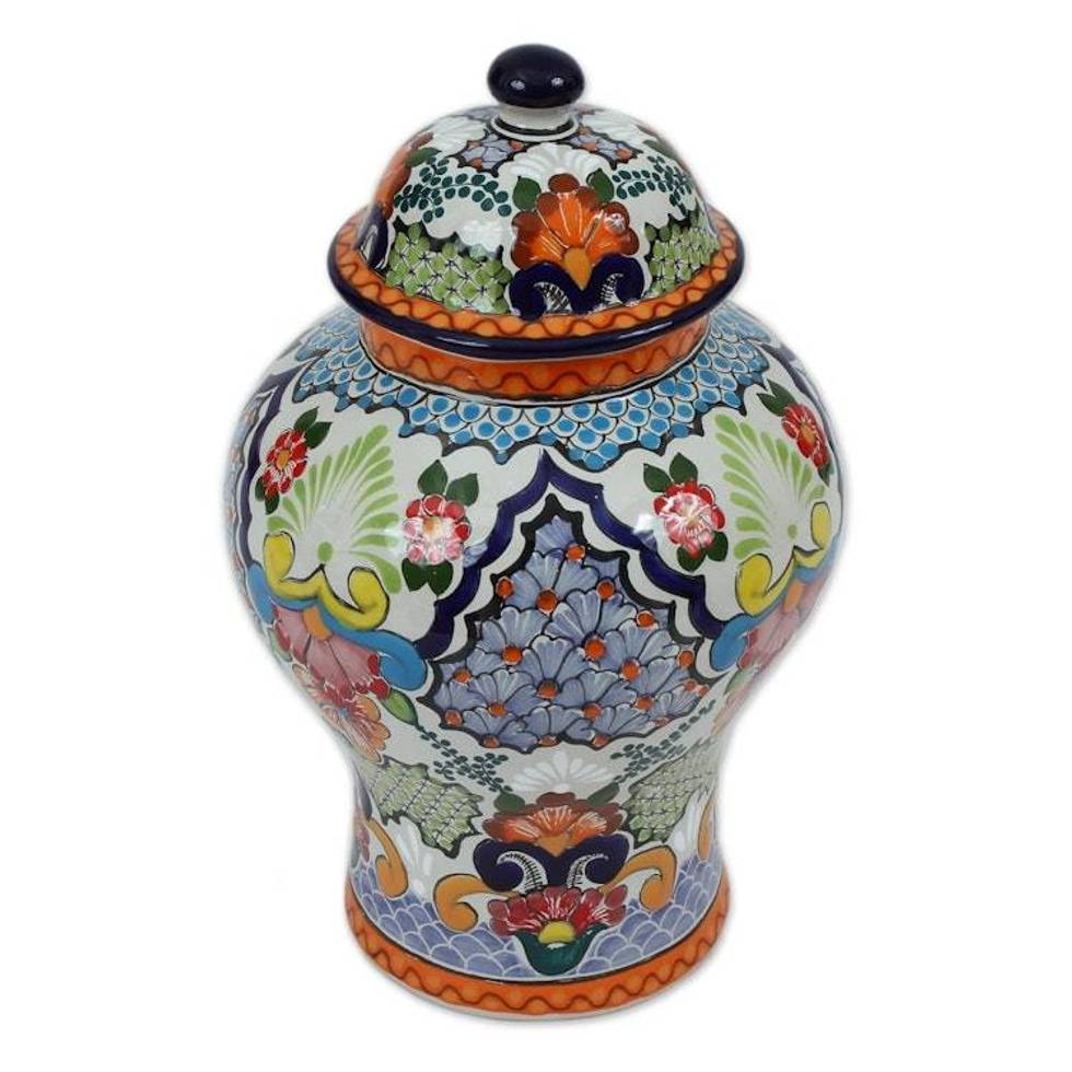 Colorful Talavera Ceramic Decorative Jar from Mexico 'Talavera Colors'