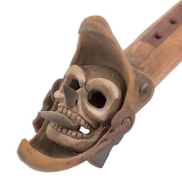 Alternate image for Handcrafted Aztec Warrior-Themed Ceramic Flute from Mexico Ancestors Melodies