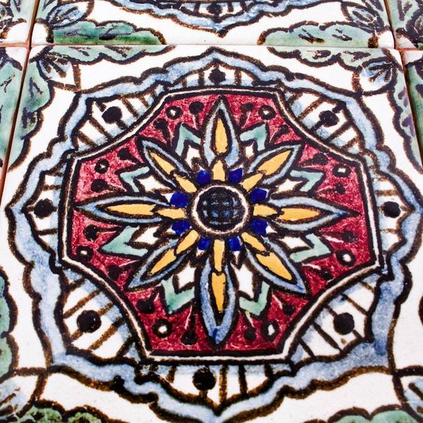 Alternate image for Multicolored Ceramic Decorative Tiles Set of 12 Puebla Mandala