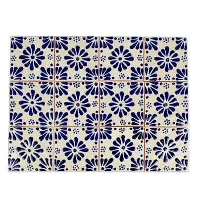 Alternate image for Blue and White Talavera-Style Tiles Set of 12 Cobalt Feathers