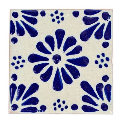 Alternate image for Blue and White Talavera-Style Tiles Set of 12 Cobalt Feathers