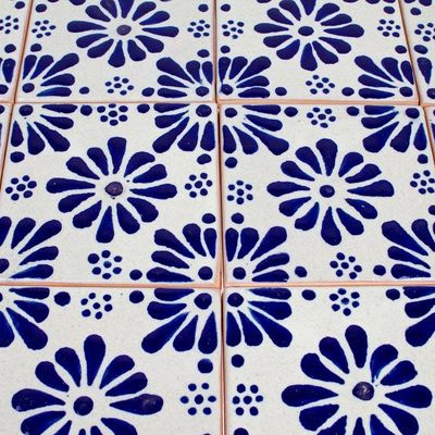 Alternate image for Blue and White Talavera-Style Tiles Set of 12 Cobalt Feathers
