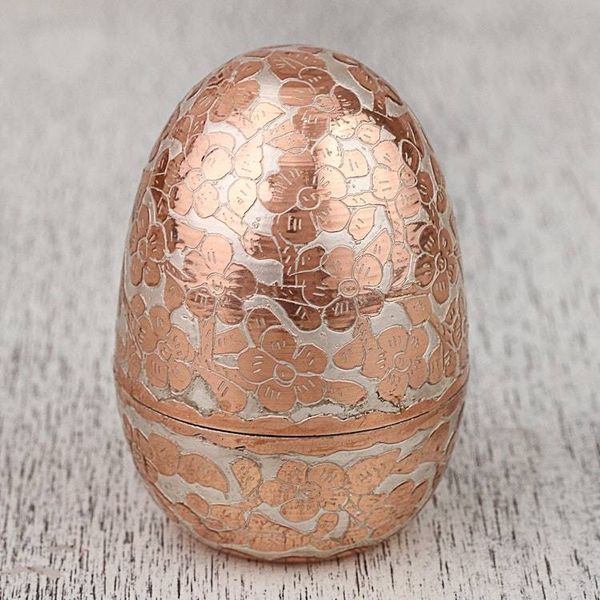 Alternate image for Hand Crafted Silver Accent Copper Decorative Box from Mexico Glimmering Glory